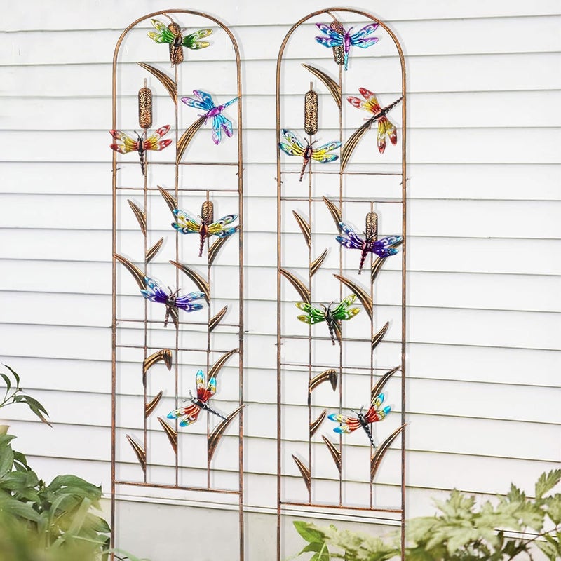 LEWIS&WAYNE 2 Pack Metal Garden Trellis with Colorful Dragonfly 60 Inch High Outdoor Decoration Arched Fence Trellis for Climbing Plants for Patio, Lawn, Yard, Backyard, Wall Brackets - Image 5